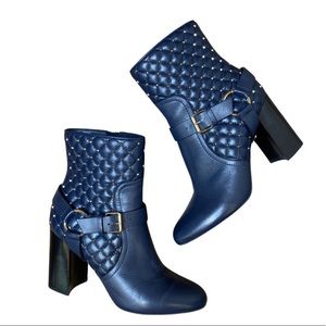 Valentino Garavani Navy Calfskin Rockstud Spike Ankle Boot